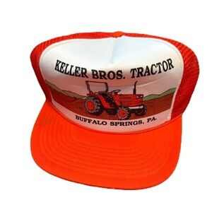 Vintage Kubota Tractor Mesh SnapBack Trucker Hat Keller Bros Buffalo Springs Pa